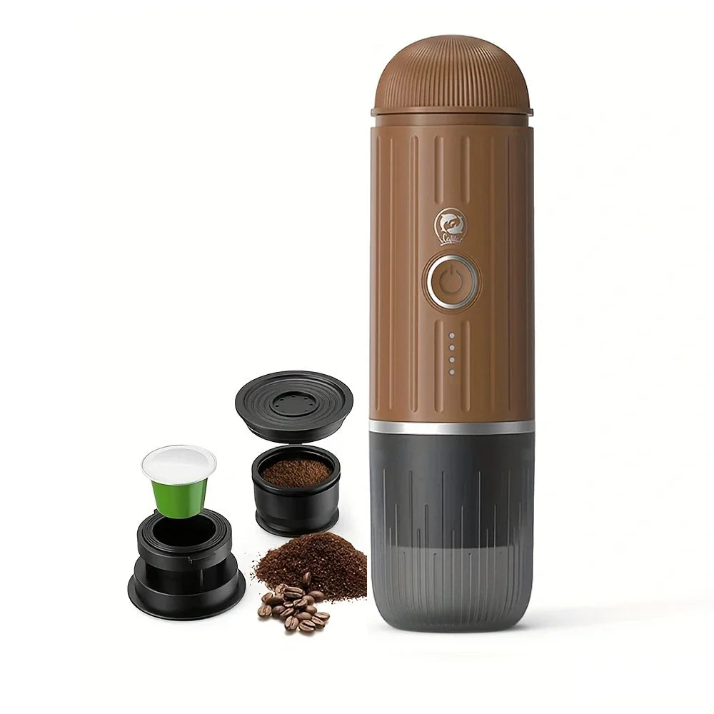 Caffeine & Co Portable Electric Espresso Machine Travel Coffee Maker for Camping, Car Self-Heating with Ground Coffee & NS Capsule