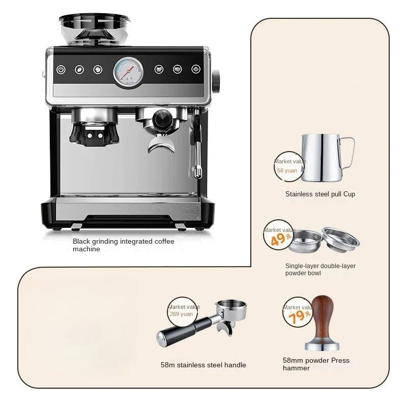 Caffeine & Co Semi-Automatic Italian Coffee Espresso Machine Dual Heating Commercial Grade Hotel Car Use Small Enrichment