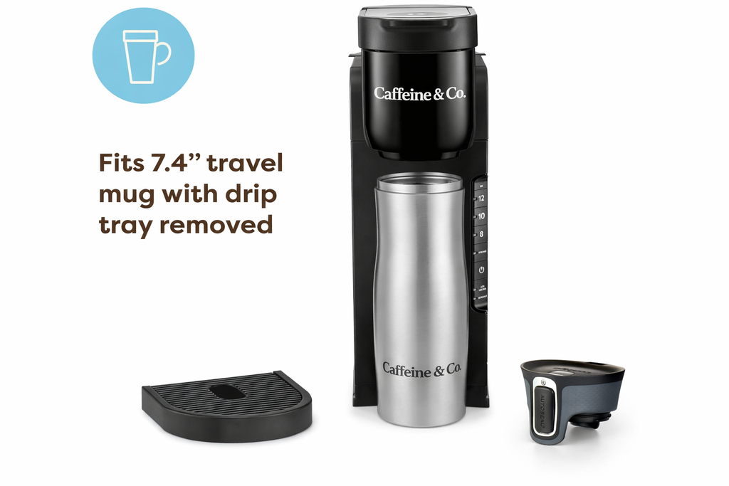 Caffeine & Co-Express Single Serve Coffee Maker – Strong Brew Option, 42oz Reservoir, Sleek Design for Holiday Hosting & Gifting, BlackCo