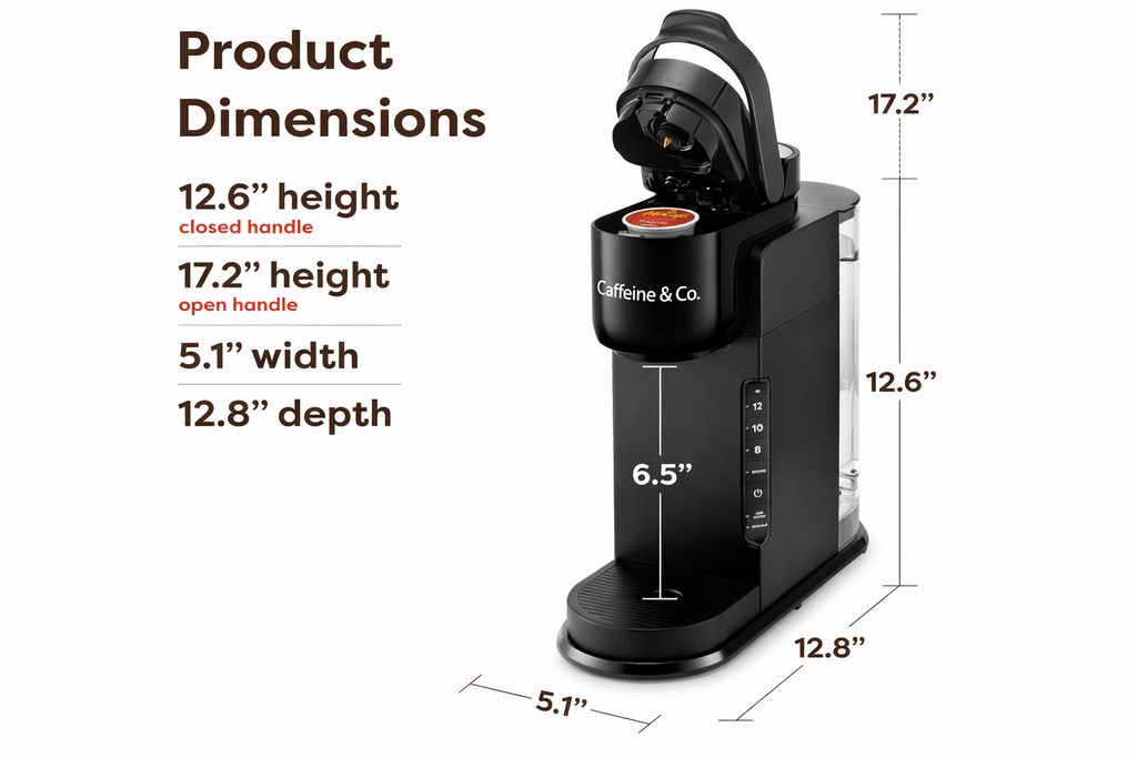 Caffeine & Co-Express Single Serve Coffee Maker – Strong Brew Option, 42oz Reservoir, Sleek Design for Holiday Hosting & Gifting, BlackCo